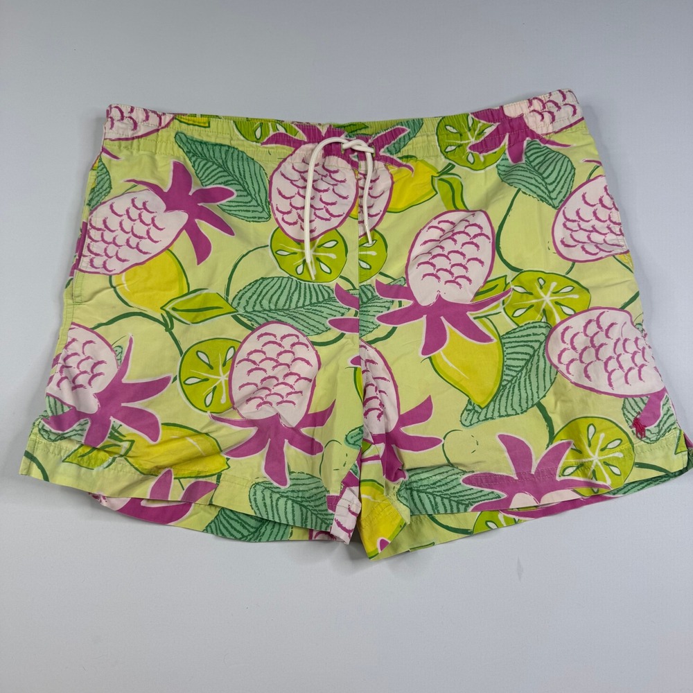 Polo Ralph Lauren Swim Trunks Mens Medium‎ (38") Yellow Pink Print Pineapple